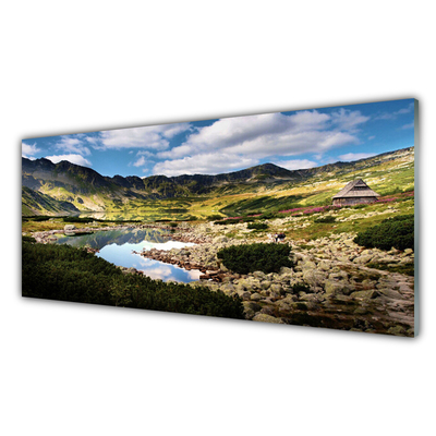 Panneaux de cuisine en verre Montagne lac paysage gris vert bleu