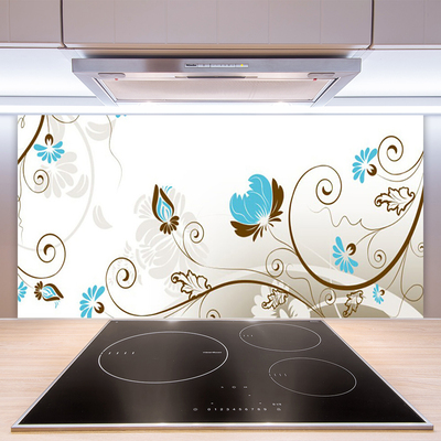 Panneaux de cuisine en verre Abstrait art brun bleu blanc gris