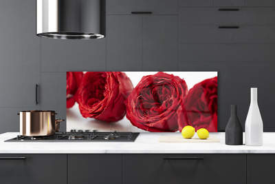 Panneaux de cuisine en verre Roses floral rouge
