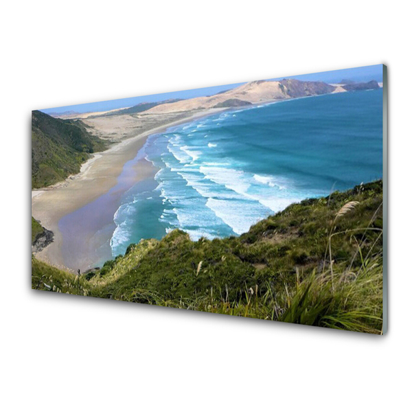 Panneaux de cuisine en verre Mer plage paysage brun blanc bleu