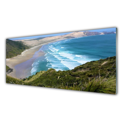 Panneaux de cuisine en verre Mer plage paysage brun blanc bleu