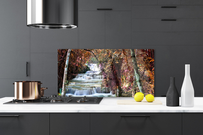 Panneaux de cuisine en verre Forêt chute d'eau nature blanc brun