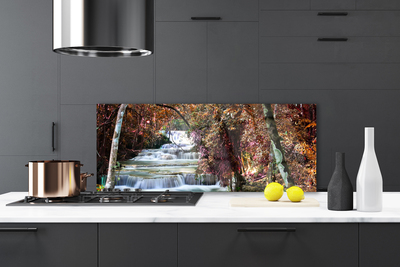 Panneaux de cuisine en verre Forêt chute d'eau nature blanc brun