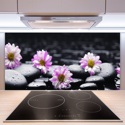 Panneaux de cuisine en verre Fleurs pierres floral rose blanc noir