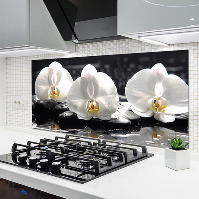 Panneaux de cuisine en verre Pierres fleurs floral blanc noir