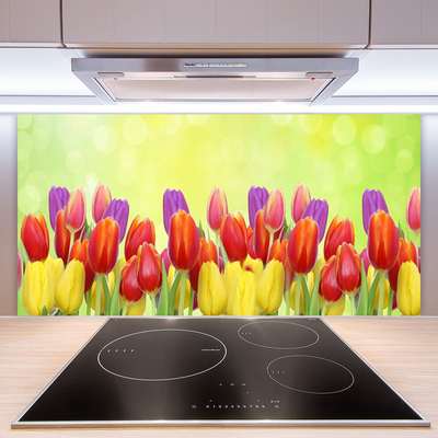 Panneaux de cuisine en verre Tulipes floral jaune rouge rose