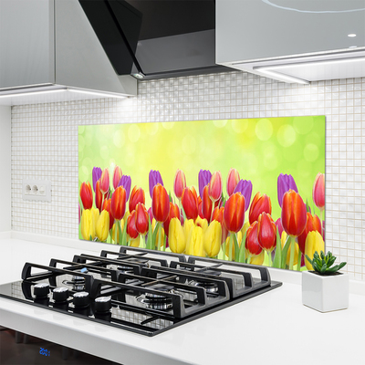 Panneaux de cuisine en verre Tulipes floral jaune rouge rose