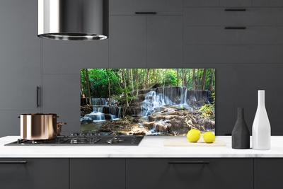 Panneaux de cuisine en verre Forêt chute d'eau nature brun vert blanc
