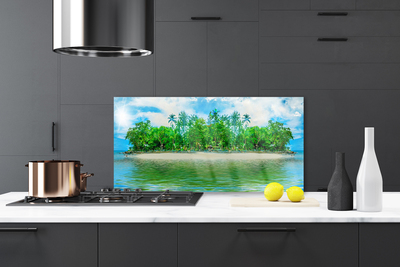 Panneaux de cuisine en verre Île mer paysage bleu brun vert