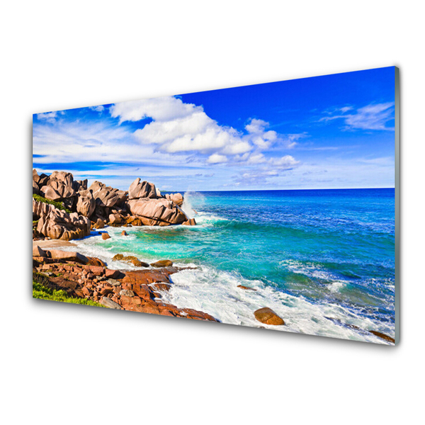 Panneaux de cuisine en verre Plage mer paysage brun gris bleu