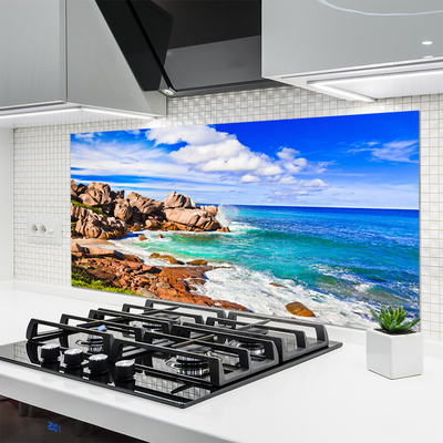 Panneaux de cuisine en verre Plage mer paysage brun gris bleu