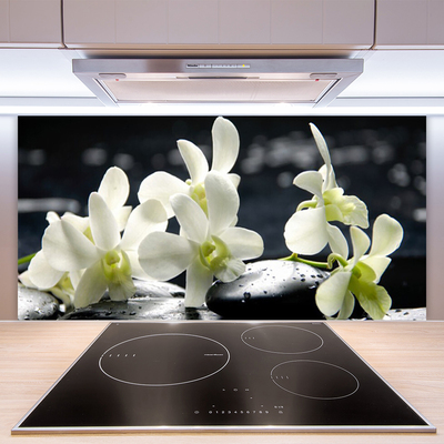 Panneaux de cuisine en verre Pierres fleurs floral blanc noir