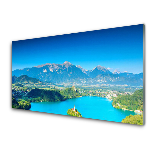 Panneaux de cuisine en verre Montagne lac paysage gris bleu vert