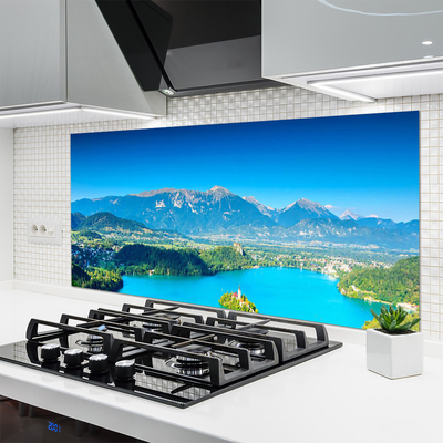 Panneaux de cuisine en verre Montagne lac paysage gris bleu vert