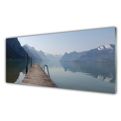 Panneaux de cuisine en verre Montagne lac pont architecture gris vert brun