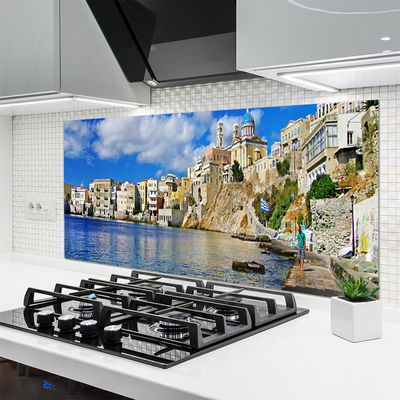 Panneaux de cuisine en verre Mer ville architecture brun bleu