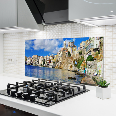 Panneaux de cuisine en verre Mer ville architecture brun bleu