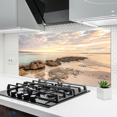 Panneaux de cuisine en verre Pierres mer paysage gris himmelbleu brun