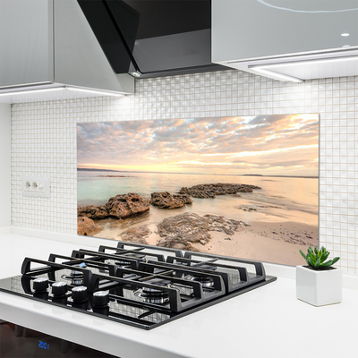 Panneaux de cuisine en verre Pierres mer paysage gris himmelbleu brun