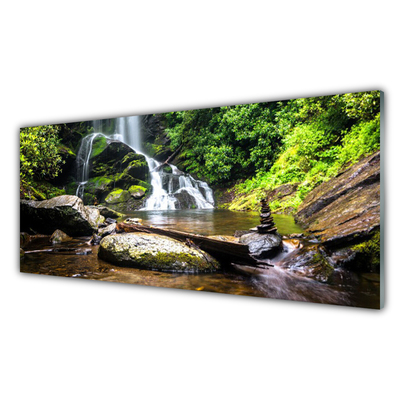Panneaux de cuisine en verre Cascade forêt pierre nature brun vert blanc