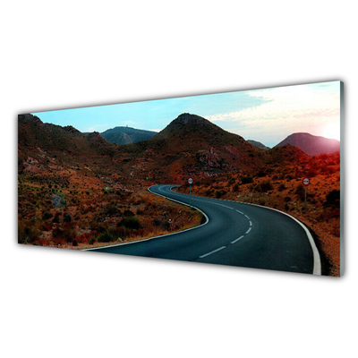 Panneaux de cuisine en verre Montagne route paysage brun noir blanc