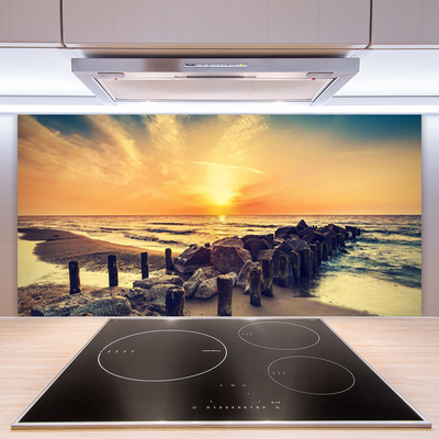 Panneaux de cuisine en verre Plage mer pierres paysage brun jaune gris