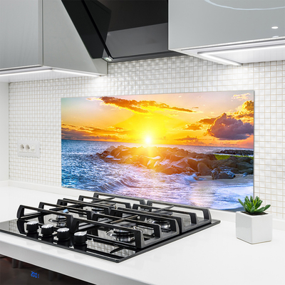 Panneaux de cuisine en verre Mer soleil paysage bleu jaune