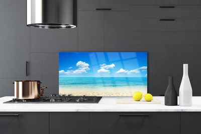 Panneaux de cuisine en verre Mer plage paysage blanc bleu