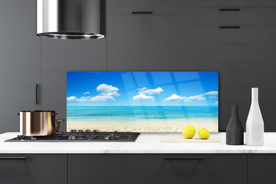 Panneaux de cuisine en verre Mer plage paysage blanc bleu