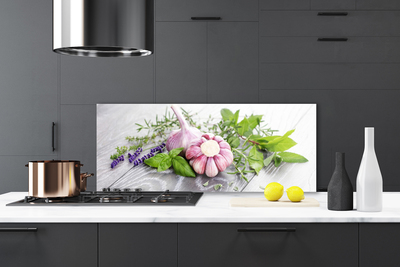 Panneaux de cuisine en verre Ail fleurs feuilles floral violet vert brun