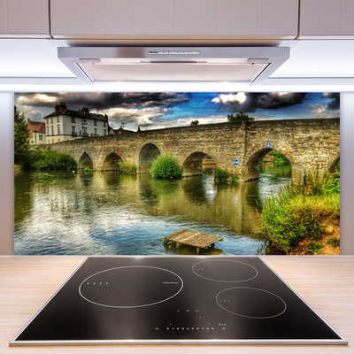 Panneaux de cuisine en verre Pont lac architecture brun vert