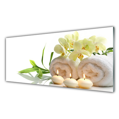 Panneaux de cuisine en verre Bougies fleurs serviettes art blanc vert