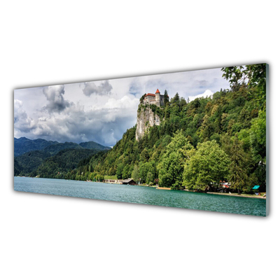 Panneaux de cuisine en verre Montagnes forêt lac nature vert bleu