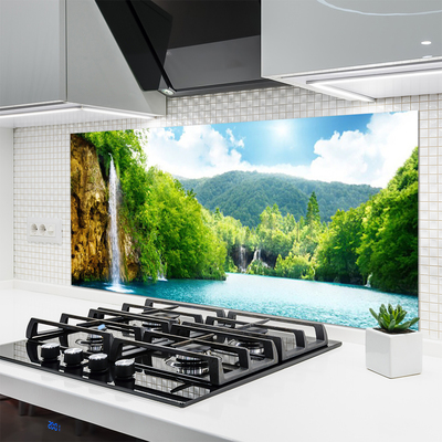 Panneaux de cuisine en verre Montagnes forêt paysage brun vert bleu