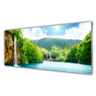 Panneaux de cuisine en verre Montagnes forêt paysage brun vert bleu