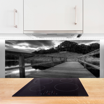 Panneaux de cuisine en verre Lac pont architecture gris