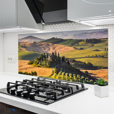 Panneaux de cuisine en verre Champ montagnes paysage vert brun