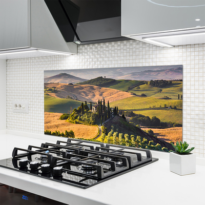 Panneaux de cuisine en verre Champ montagnes paysage vert brun