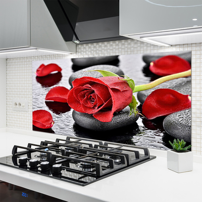 Panneaux de cuisine en verre Rose pierres floral rouge gris