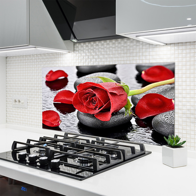 Panneaux de cuisine en verre Rose pierres floral rouge gris