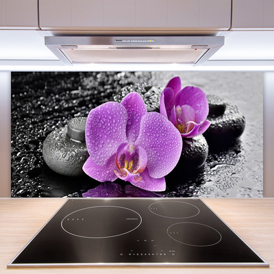 Panneaux de cuisine en verre Pierres fleurs floral rose noir gris