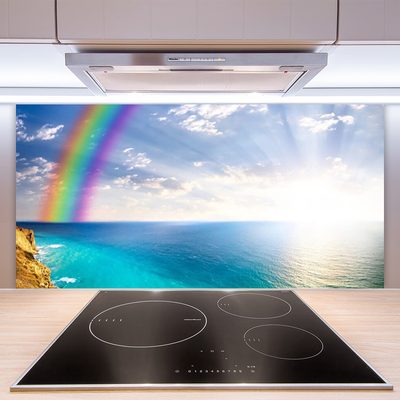 Panneaux de cuisine en verre Arc en ciel mer paysage multicolore