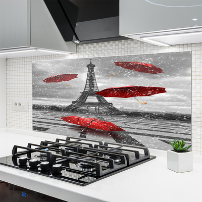 Panneaux de cuisine en verre Parapluie tour eiffel architecture gris rouge