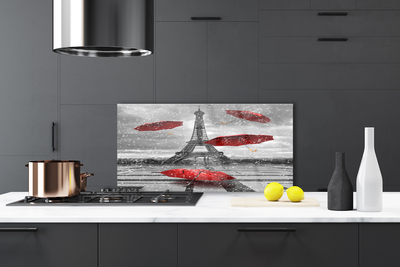Panneaux de cuisine en verre Parapluie tour eiffel architecture gris rouge
