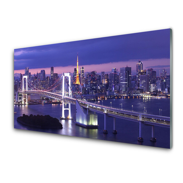 Panneaux de cuisine en verre Ville pont architecture violet blanc jaune