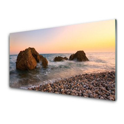 Panneaux de cuisine en verre Rochers mer paysage brun gris bleu