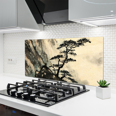 Panneaux de cuisine en verre Arbre nature noir