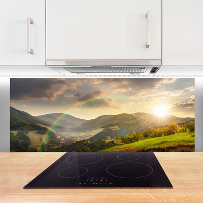 Panneaux de cuisine en verre Montagnes arc en ciel paysage multicolore
