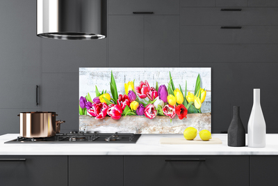 Panneaux de cuisine en verre Tulipes floral multicolore