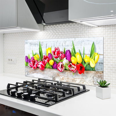Panneaux de cuisine en verre Tulipes floral multicolore